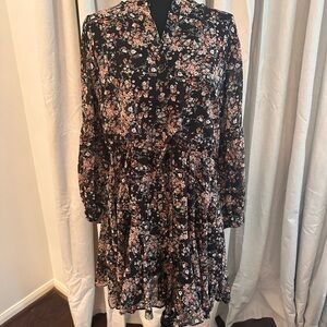 Red Dress Boutique Black Floral Long Sleeve Tie-Waist Dress